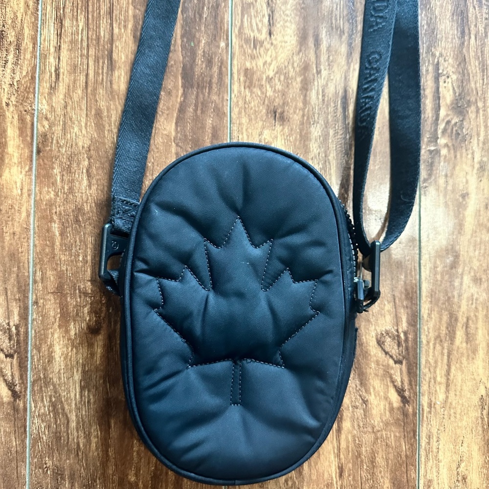 Lululemon Team Canada Future Legacy Black Quilted Maple Leaf Nylon Crossbody Bag